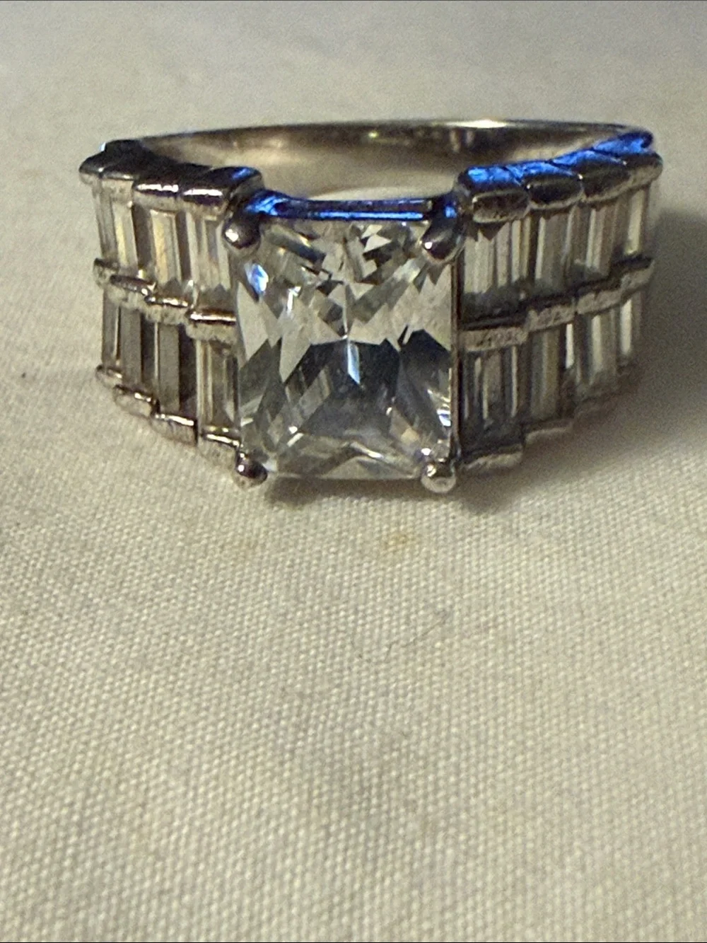 Classic Silver-Tone Clear Stone Statement Ring